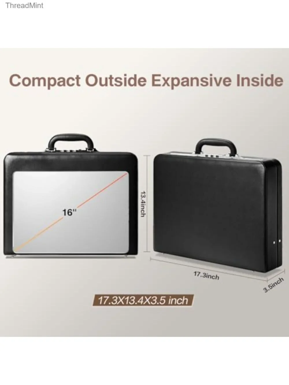 PU Leather Briefcase Dual Combination Lock 16 Inch Laptop